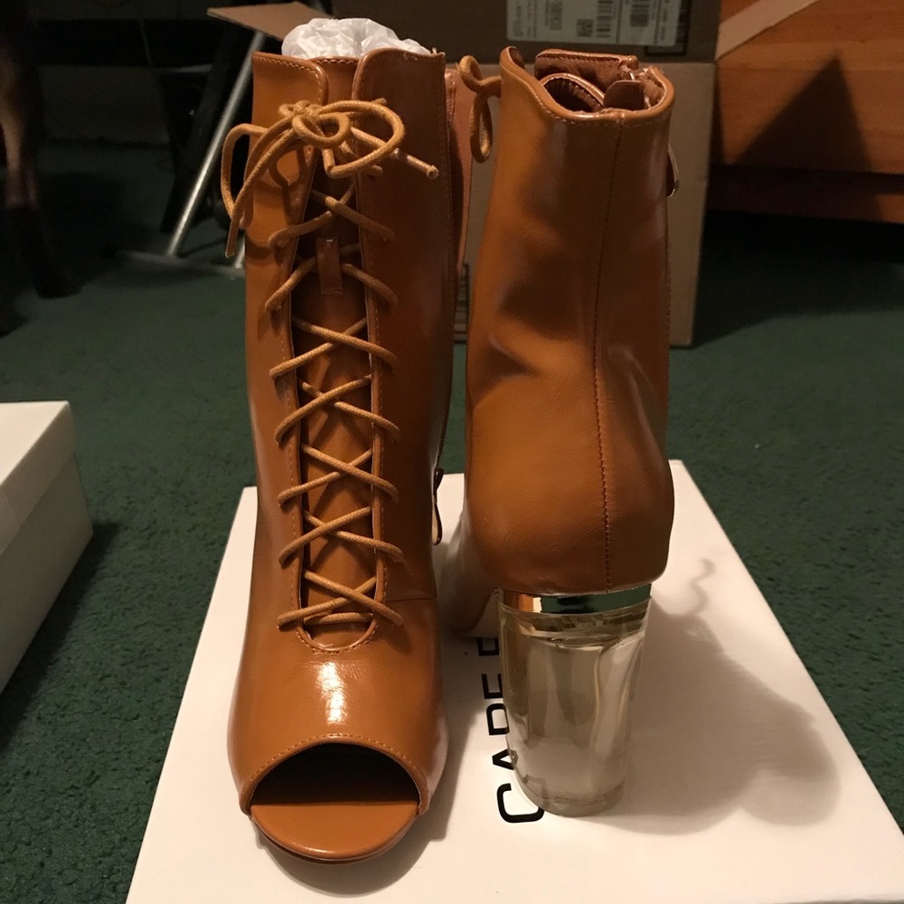 Brown peep-toe booties